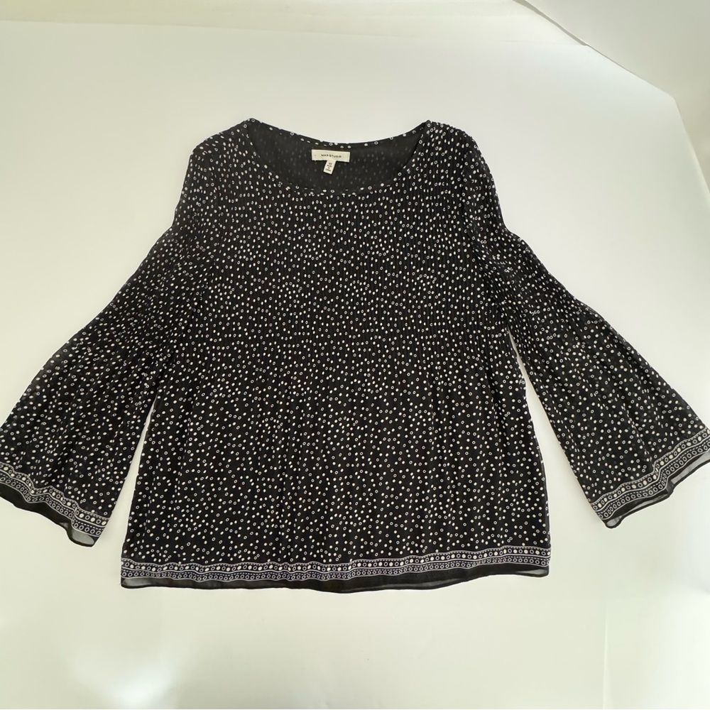 Max Studio Polka Dot Pleated Blouse XS Sheer Bell Sleeves - Picture 15 of 16